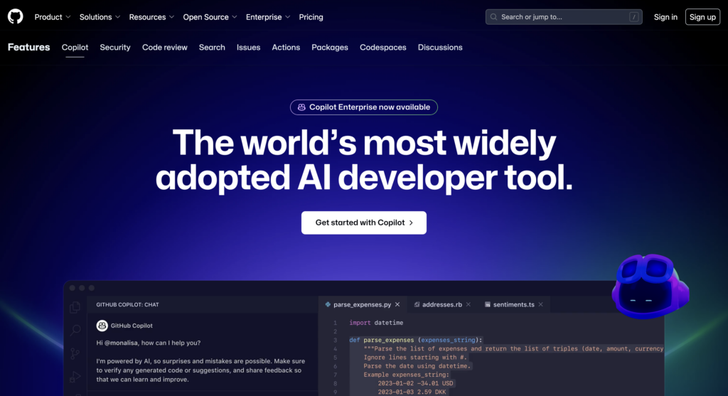 Github Copilot Homepage screenshot